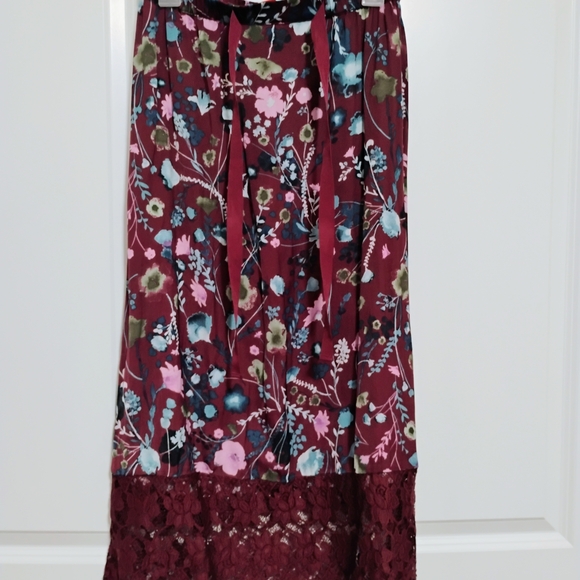Joe Fresh Burgundy Floral Maxi Skirt with Lace Trim - Picture 2 of 5